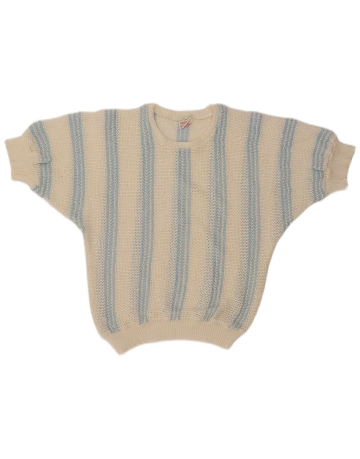 Sweter damski VINTAGE z dekoltem w łódkę UK 12 w średnie białe paski