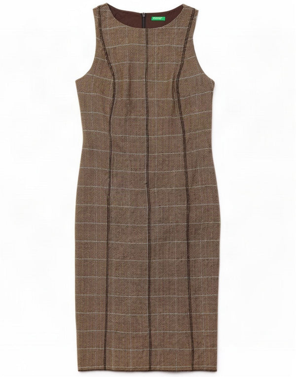 Damska sukienka bez rękawów Benetton UK 8 Small Brown Chevron