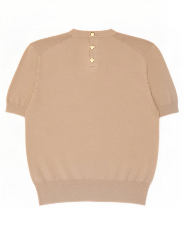 Sweter damski Zara z krótkim rękawem i okrągłym dekoltem UK 20 2XL beżowy wiskoza