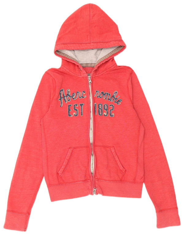 ABERCROMBIE & FITCH Womens Graphic Zip Hoodie Sweater UK 14 Large Red