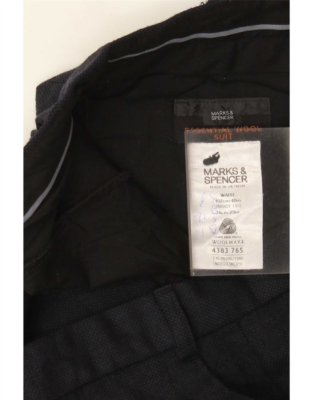 Marks & Spencer Męskie proste spodnie garniturowe W40 L29 Granatowo-wełniane
