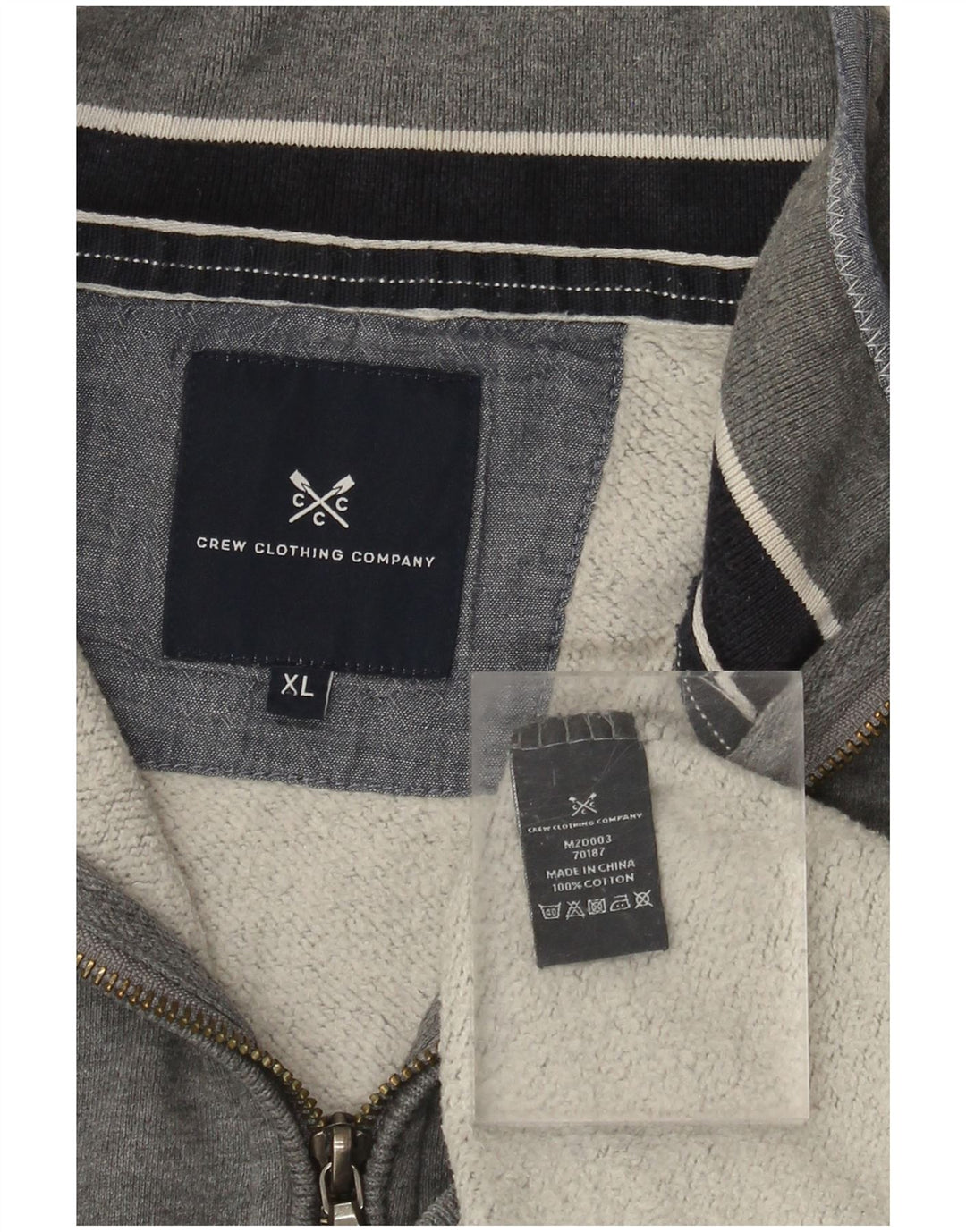 CREW CLOTHING Męski sweter z zamkiem błyskawicznym XL, szary, bawełniany