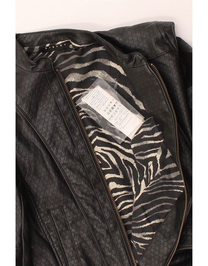 SISLEY Girls Faux Leather Jacket 8-9 Years Large Black Polyurethane Vintage Sisley and Second-Hand Sisley from Messina Hembry 