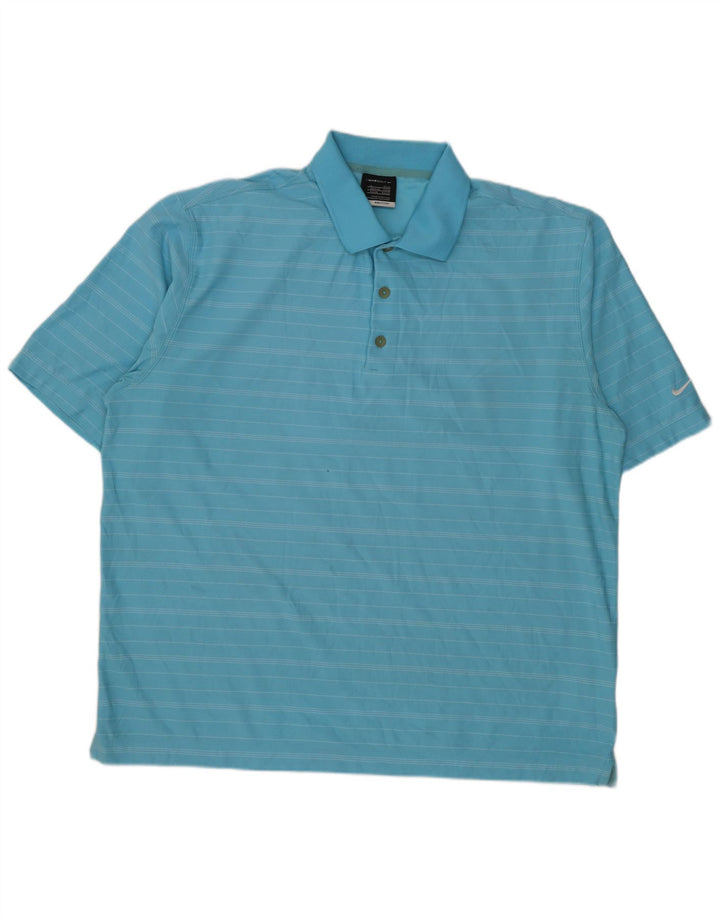 Męska koszulka polo Nike UK 42/44, duże, niebieskie paski, poliester