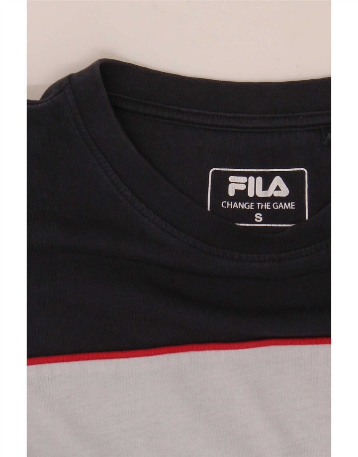 Męski T-shirt Fila z grafiką, mały, granatowy, z blokami kolorów