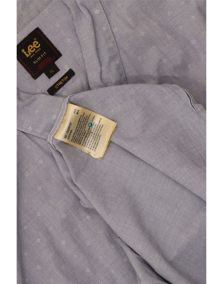Męska koszula Lee ze stretchem, slim fit, XL, niebieska, z geometrycznej bawełny