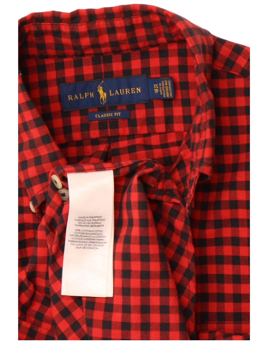 RALPH LAUREN Męska koszula flanelowa o klasycznym kroju XS, czerwona bawełniana kratka