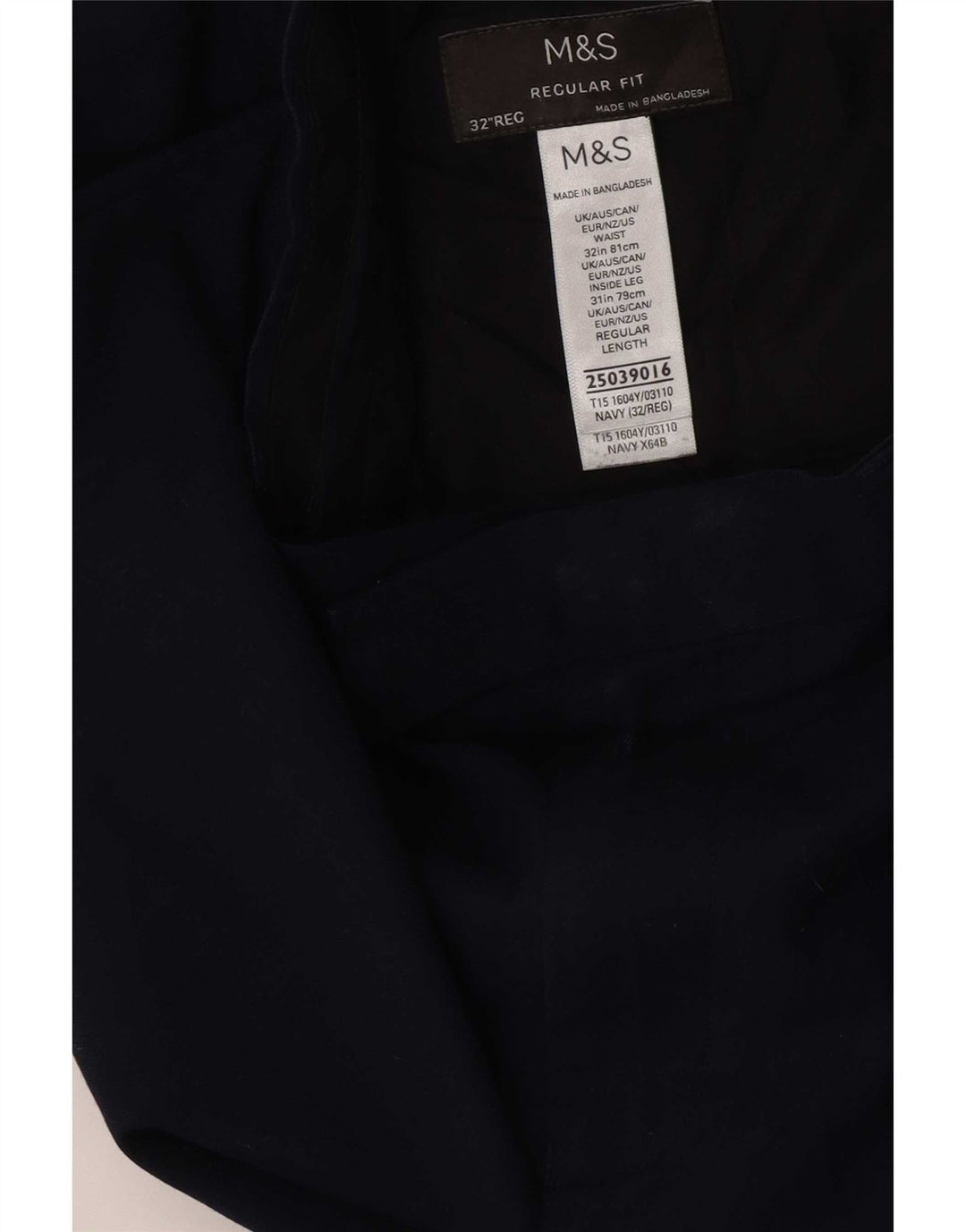 Męskie spodnie garniturowe Marks & Spencer o regularnym kroju W32 L31 Granatowy poliester