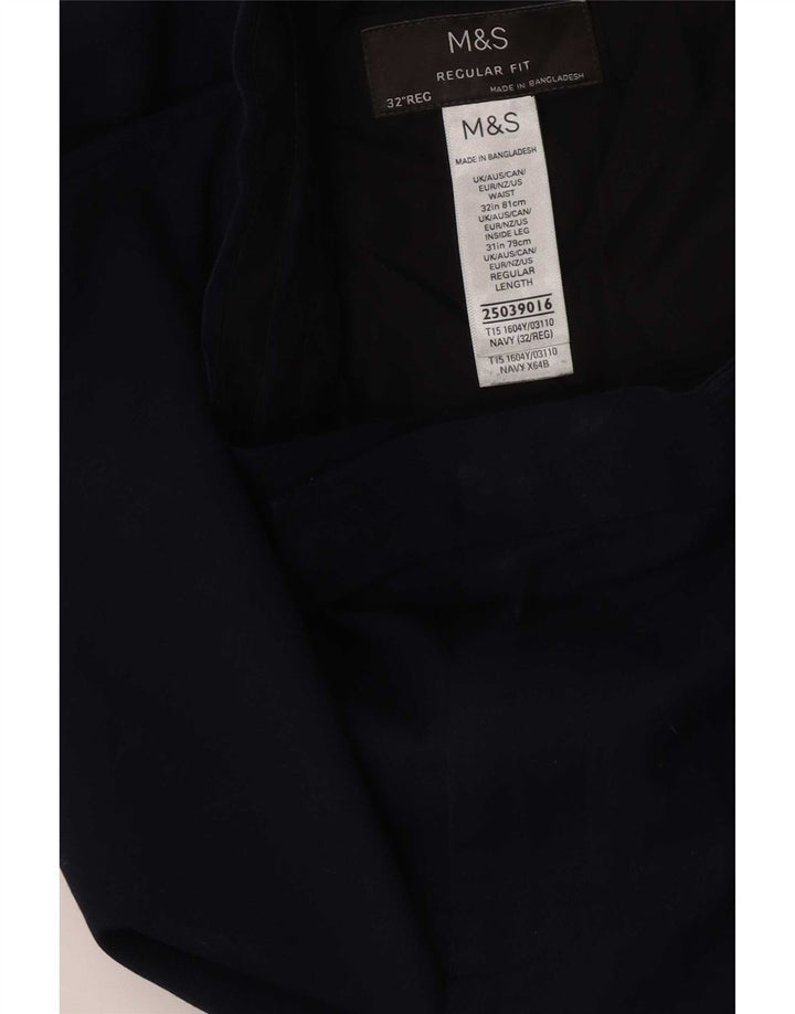 Męskie spodnie garniturowe Marks & Spencer o regularnym kroju W32 L31 Granatowy poliester