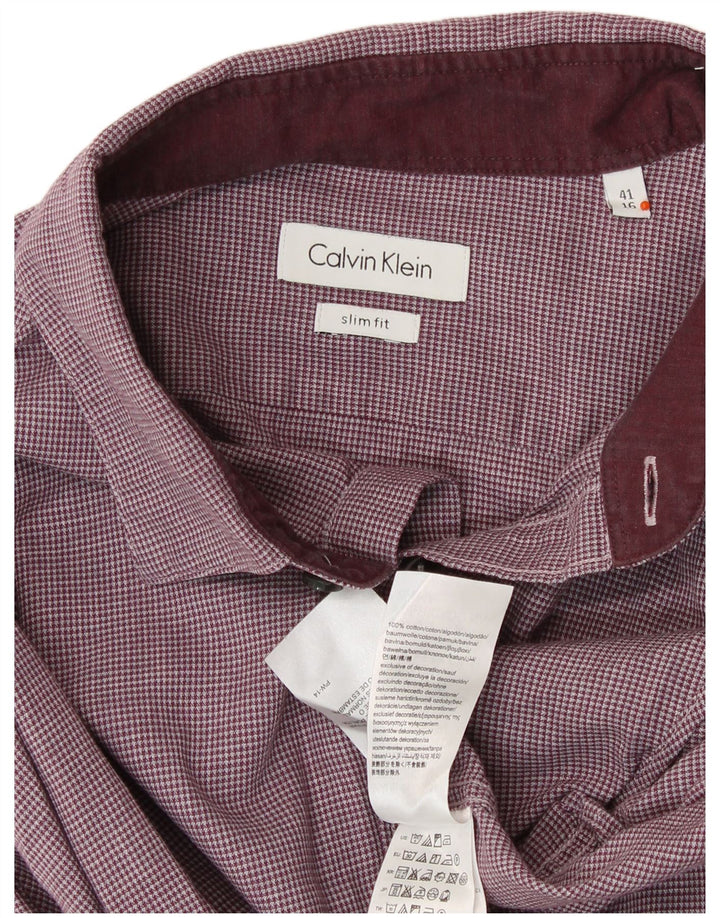 Koszula męska CALVIN KLEIN o dopasowanym kroju, rozmiar 41 16, duża bordowa pepitka