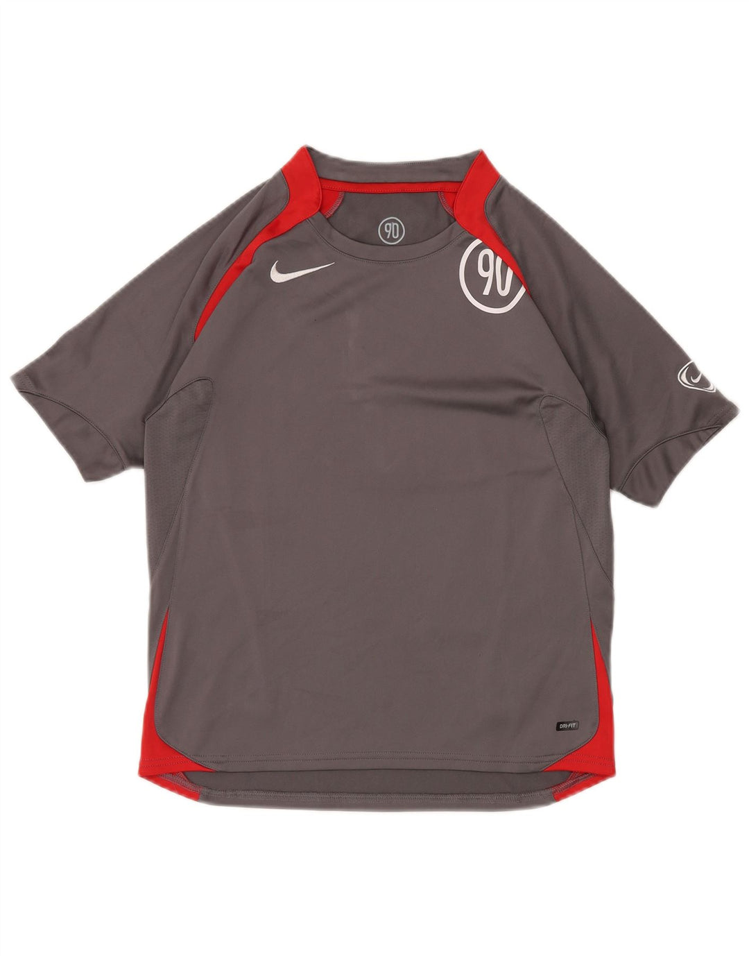 Chłopięcy T-shirt z grafiką NIKE Dri Fit na 12-13 lat, duży, szary, z blokami kolorów