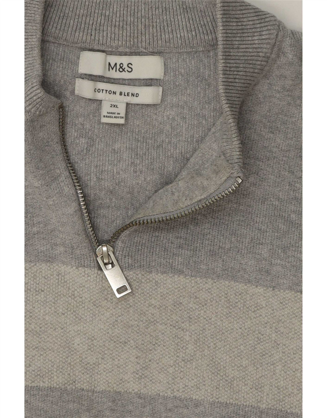 Marks & Spencer Męski sweter z zamkiem błyskawicznym 2XL, szary, bawełniany w paski