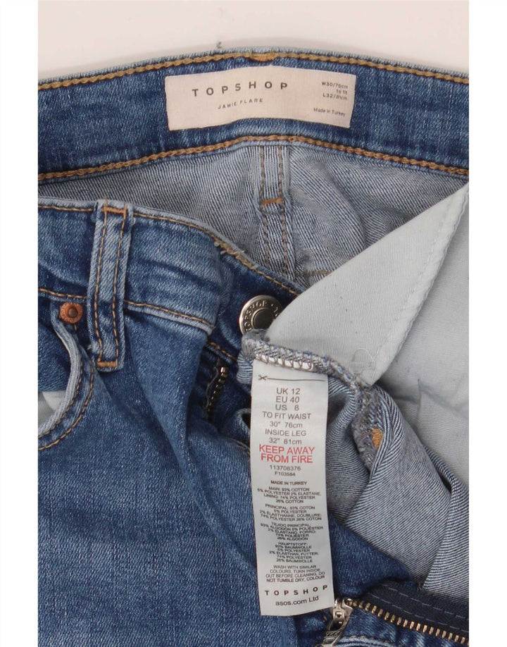 Topshop Damskie jeansy Jamie Flared W30 L32 Niebieskie bawełniane