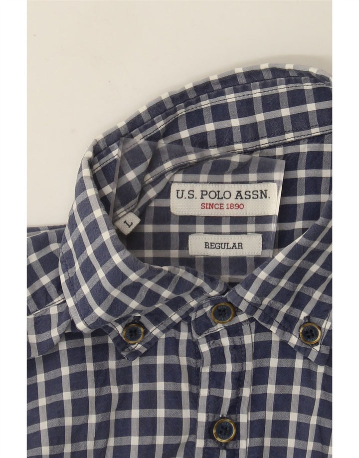US Polo Assn. Koszula męska z krótkim rękawem, duża, granatowa w kratkę