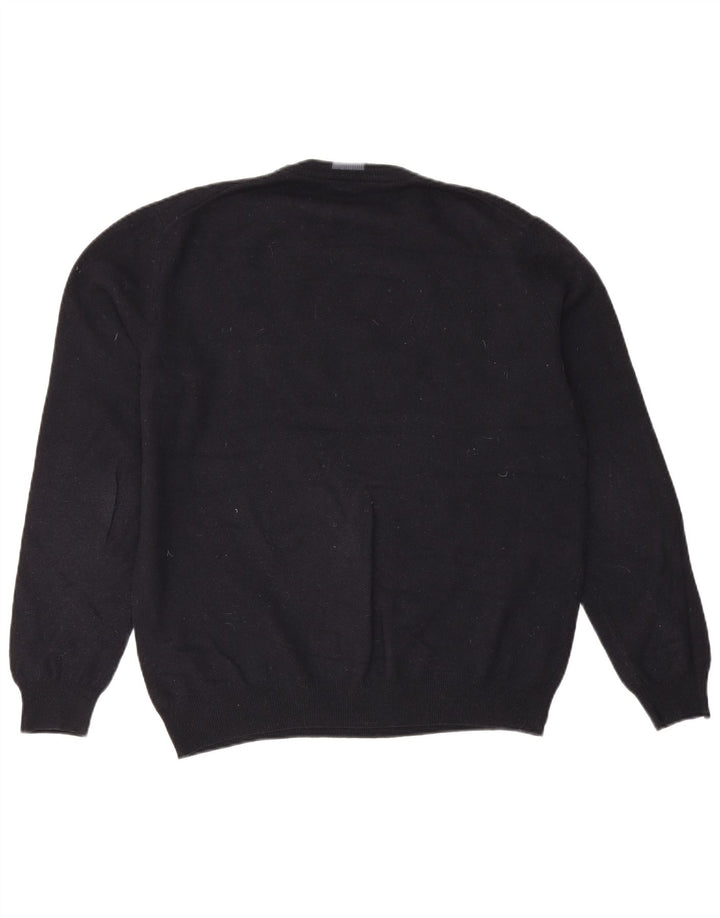 Męski sweter z okrągłym dekoltem Hugo Boss, duży, granatowy, z dziewiczej wełny