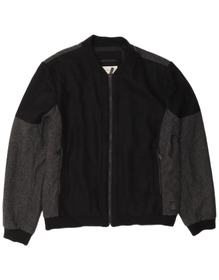 Męska kurtka bomber Calvin Klein UK 44 2XL Czarna wełna z blokami kolorów