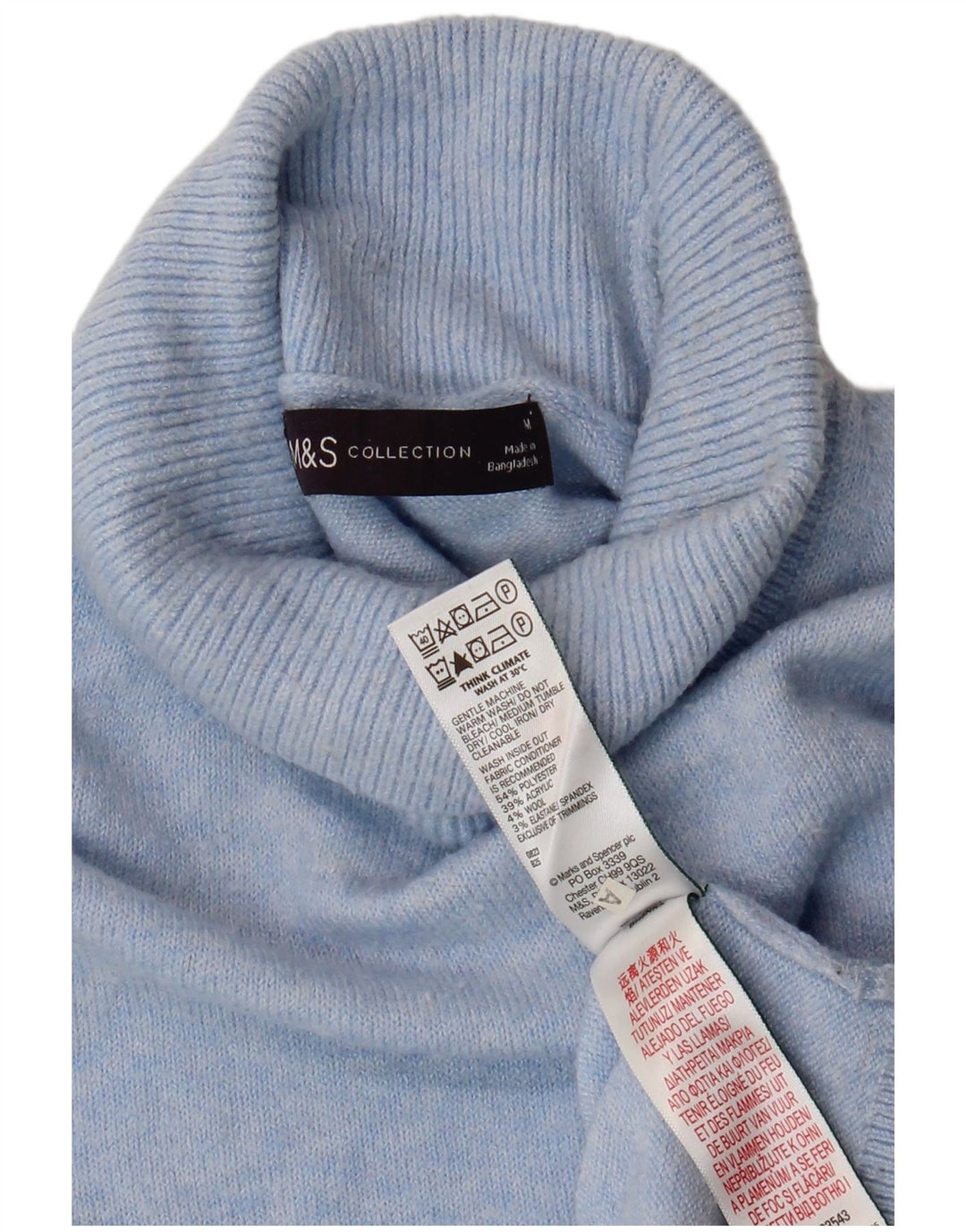Marks & Spencer Damski sweter z golfem, UK 14, średni niebieski poliester