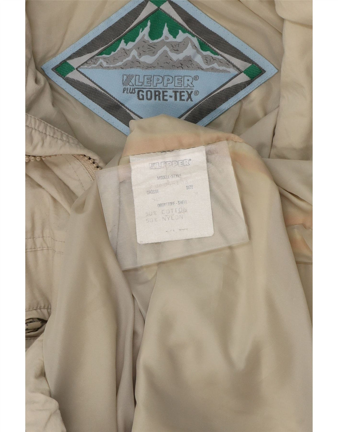Męska kurtka użytkowa z kapturem Gore-Tex KLEPPER UK 38, średnio beżowa, bawełniana