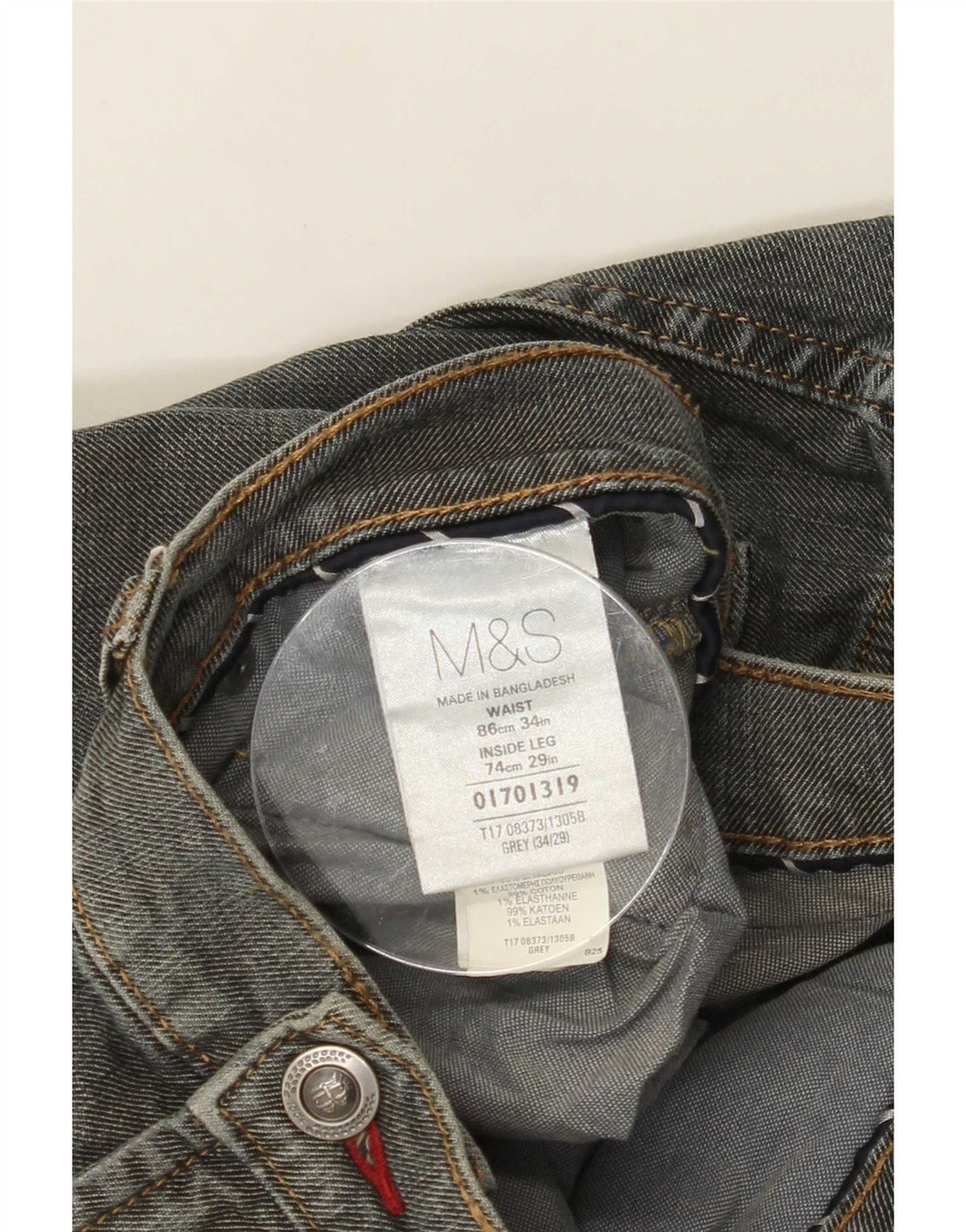 Marks & Spencer Męskie proste dżinsy W34 L29 Szara bawełna