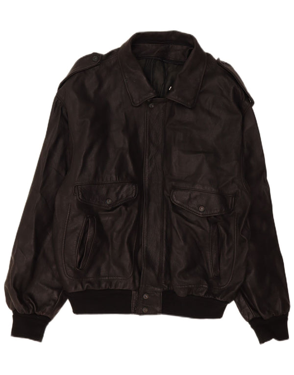 Marpel Męska skórzana kurtka wojskowa UK 40 duża czarna skóra