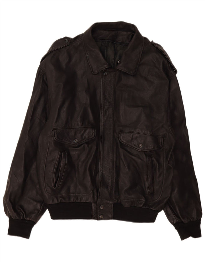 Marpel Męska skórzana kurtka wojskowa UK 40 duża czarna skóra