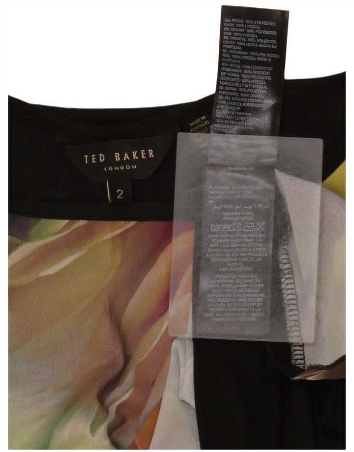 Damska bluzka oversize bez rękawów TED BAKER, rozmiar 2, mała, czarna w kwiaty