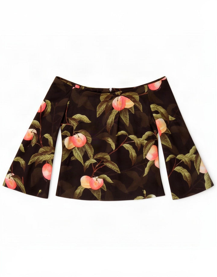 Damski top z odkrytymi ramionami Ted Baker, rozmiar 3, średni czarny, kwiatowy poliester