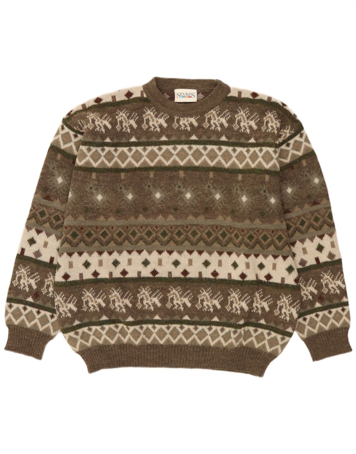 SEVRES Męski sweter z okrągłym dekoltem IT 52 Large Khaki Fair Isle Wool