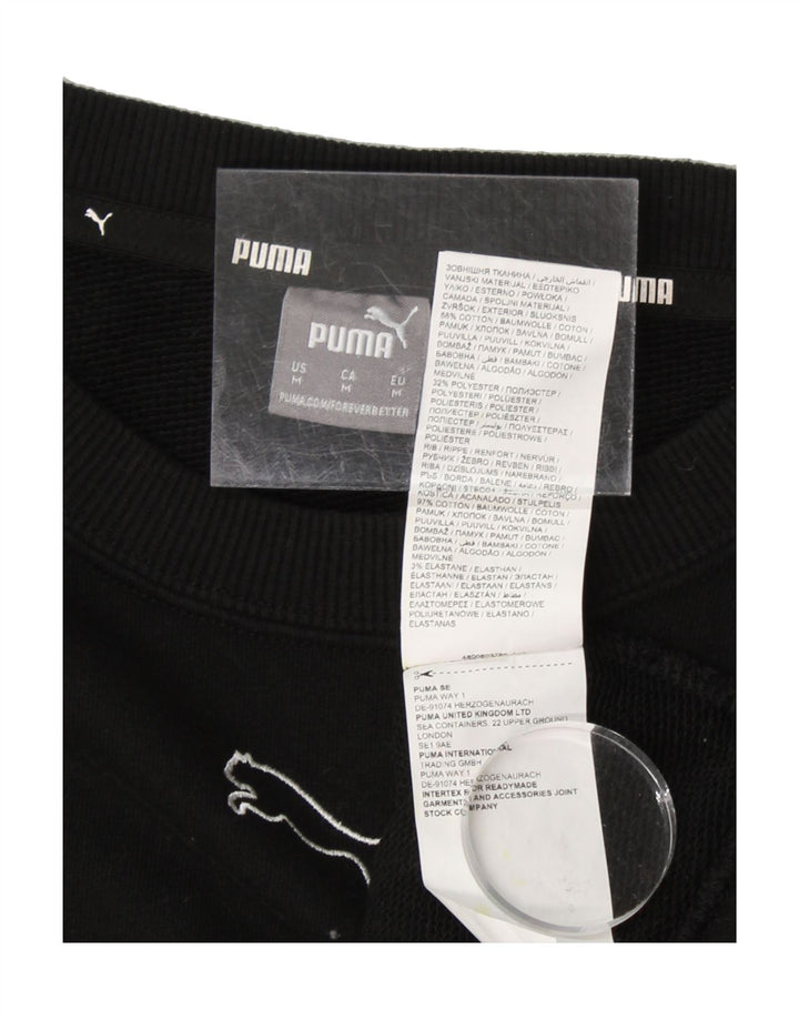 PUMA Womens Crop Sweatshirt Jumper UK 14 Medium Black Cotton Vintage Puma and Second-Hand Puma from Messina Hembry 