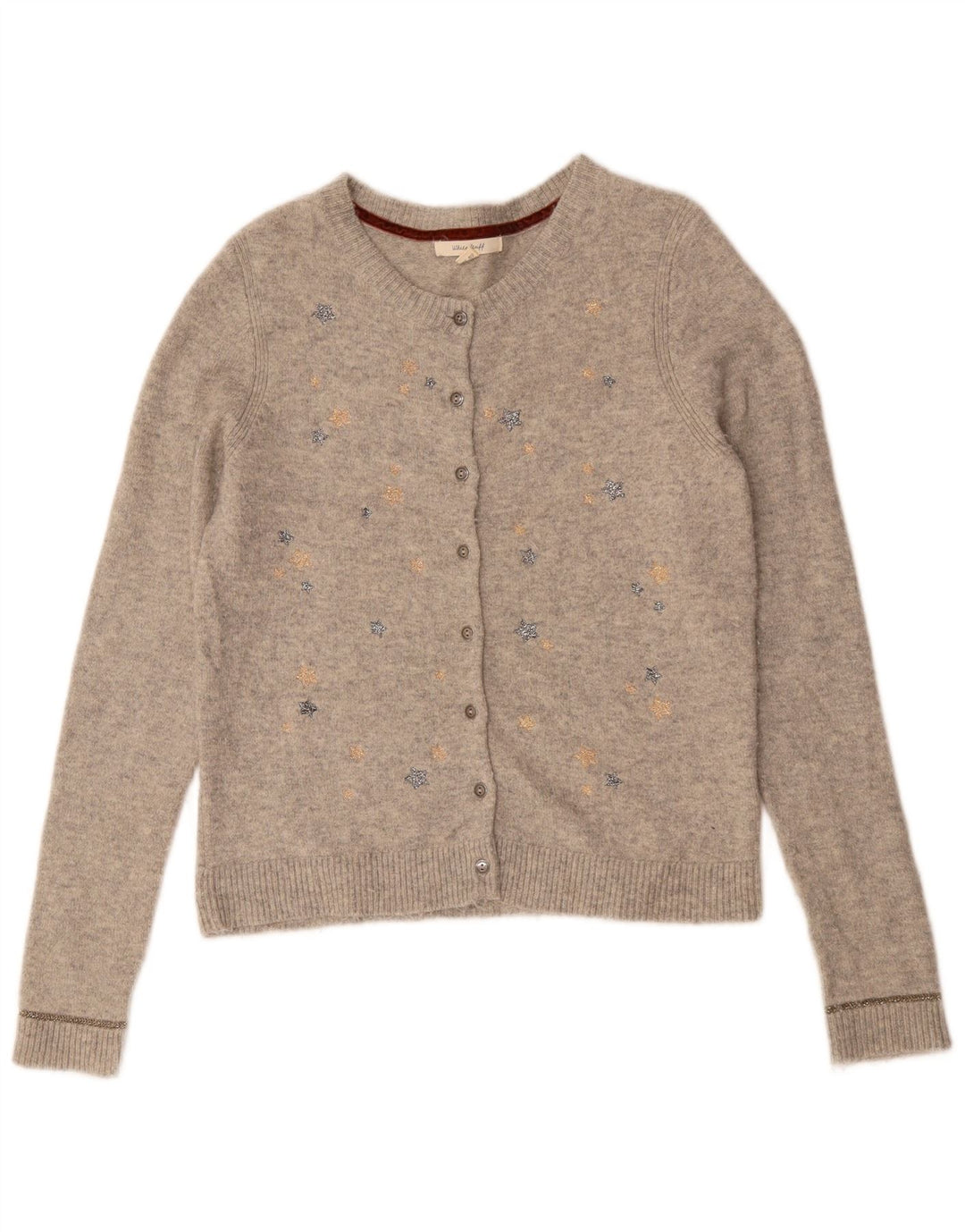 WHITE STUFF Damski sweter kardigan z abstrakcyjnym wzorem UK 10, mały, szary