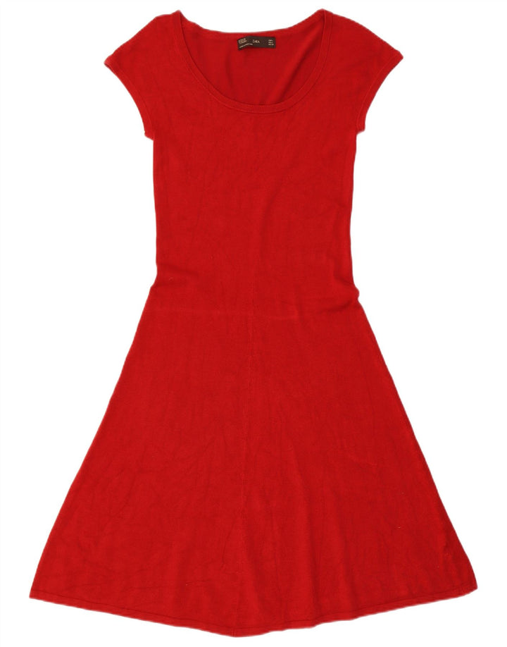 ZARA Womens Jumper Dress UK 14 Large Red Rayon