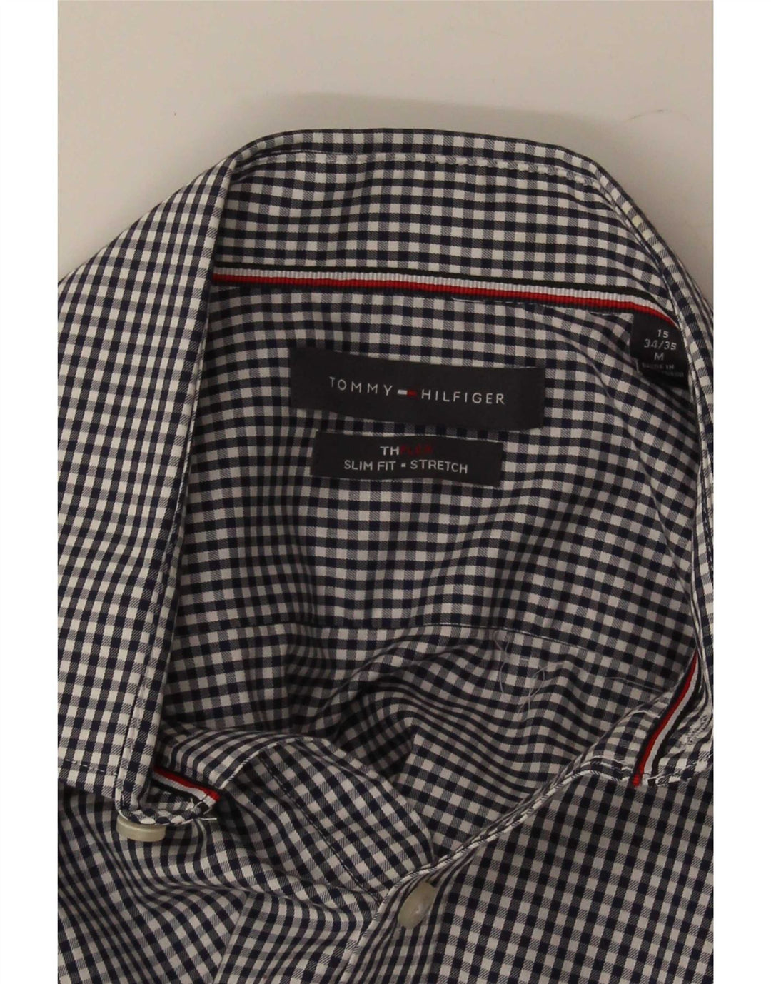Koszula męska Tommy Hilfiger o dopasowanym kroju, rozmiar 15, średni granatowy materiał w kratkę