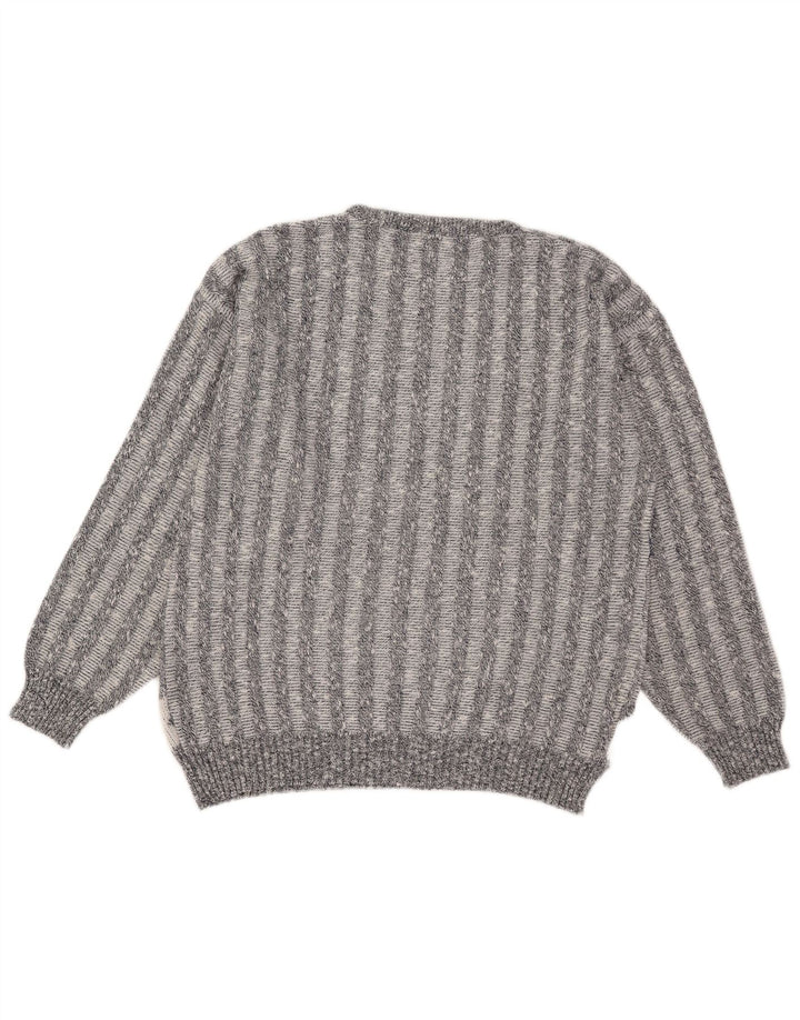 Męski sweter z okrągłym dekoltem w stylu vintage IT 50 Średni szary, geometryczny akryl