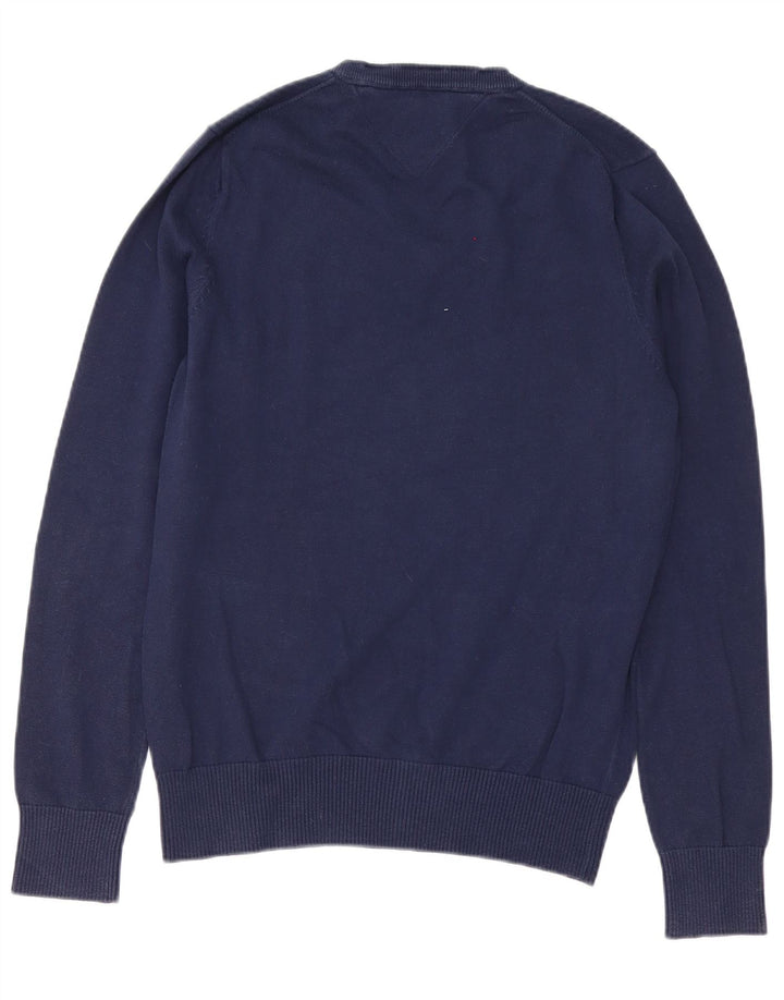 Męski sweter Tommy Hilfiger z dekoltem w kształcie litery V, średni granatowy, bawełniany