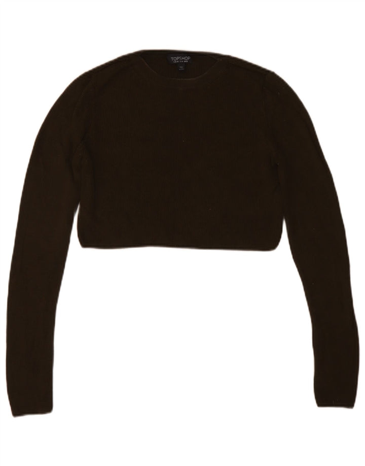 Topshop Damska Krótka Bluzka z Długim Rękawem UK 12 Medium Khaki Wiskoza