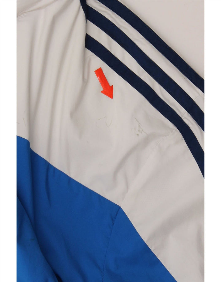 Męska kurtka przeciwdeszczowa Adidas z kapturem UK 40, duża, granatowa, z blokami kolorów, poliestrowa