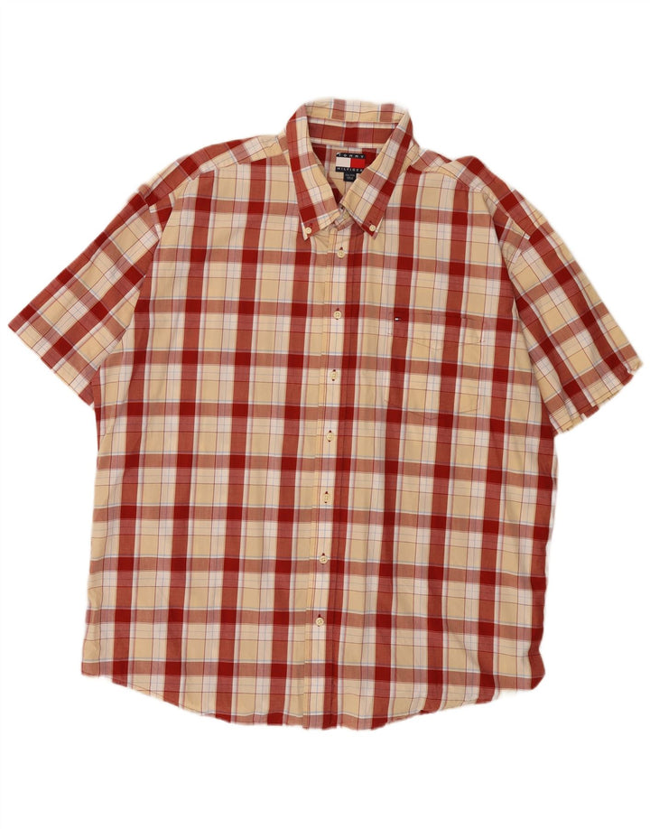 Męska koszula z krótkim rękawem Tommy Hilfiger 2XL, bawełniana w czerwoną kratę