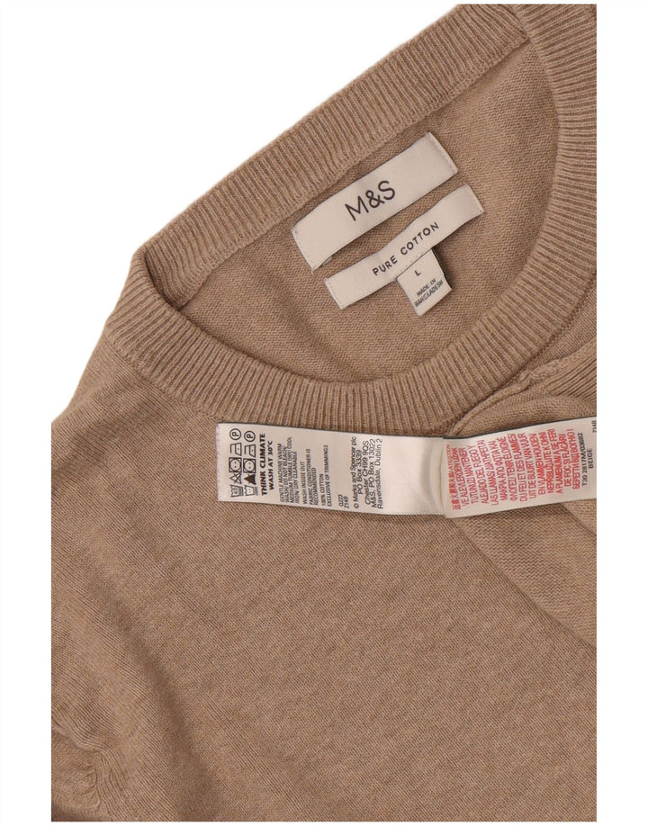 Marks & Spencer Męski sweter z okrągłym dekoltem, duży, beżowy, bawełniany