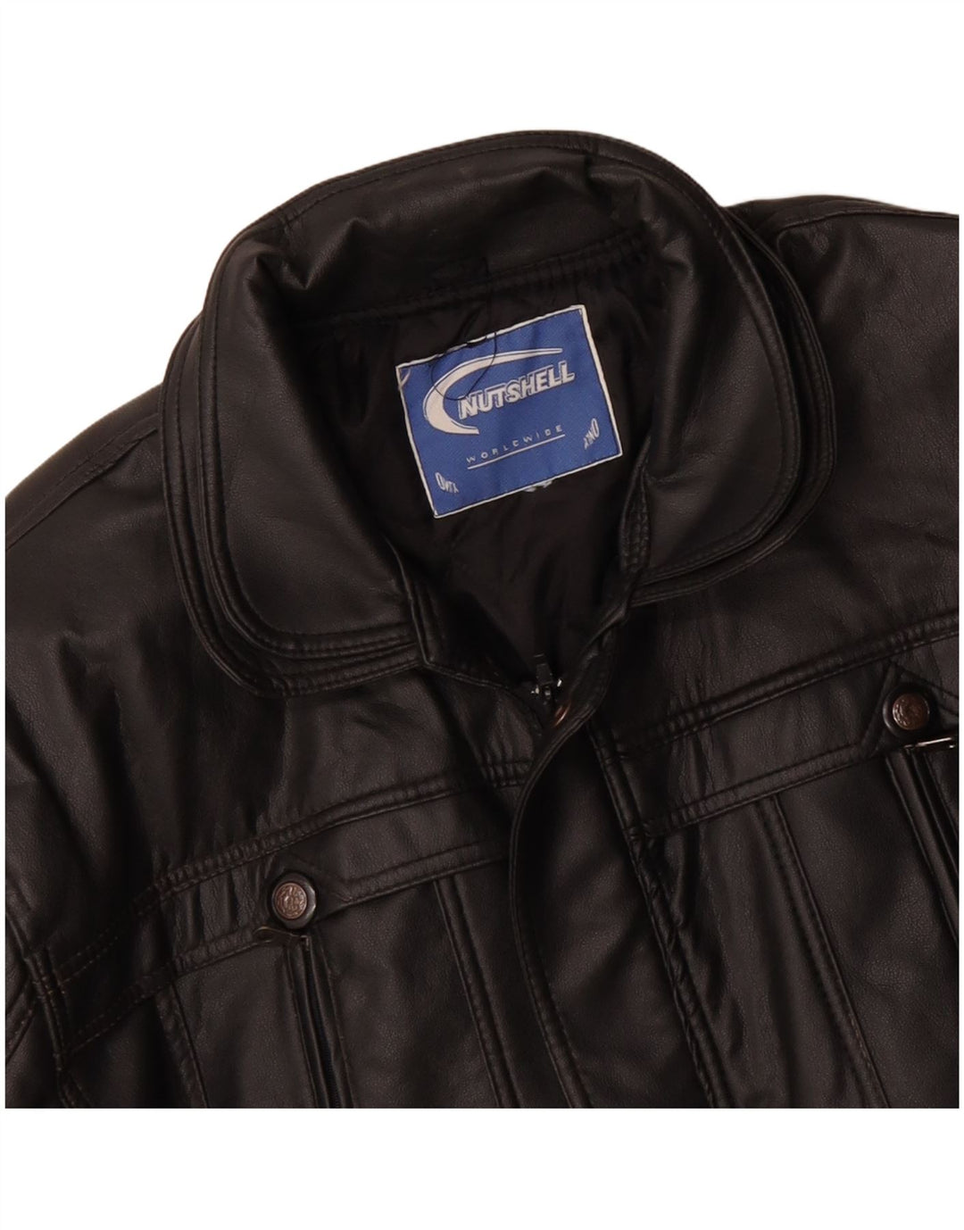 Męski płaszcz skórzany NUTSHELL UK 40, duży, czarny