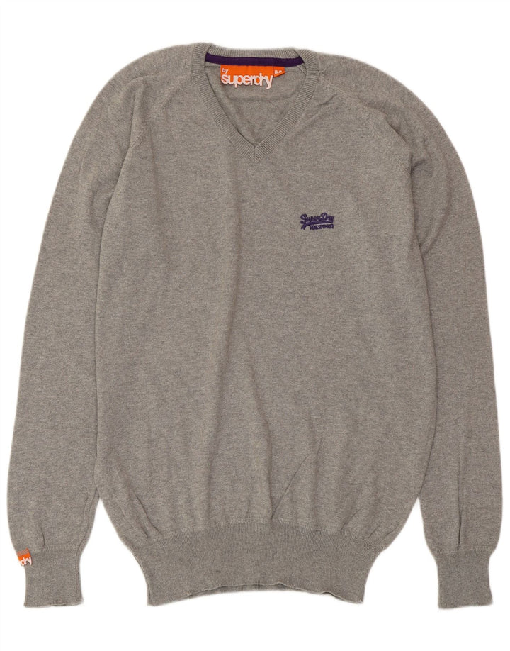 SUPERDRY Męski sweter z dekoltem w kształcie litery V, średnioszary, bawełniany