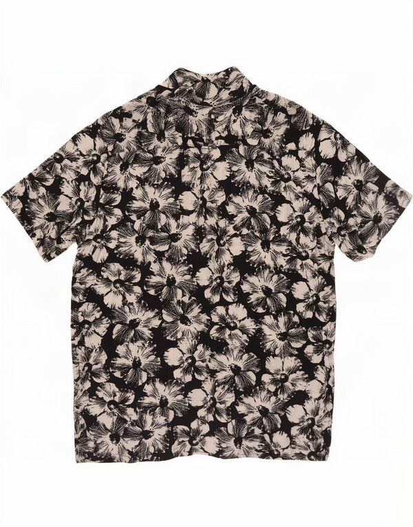 Tessentials Mens Short Sleeve Shirt Large Black Floral Viscose Hawaiian