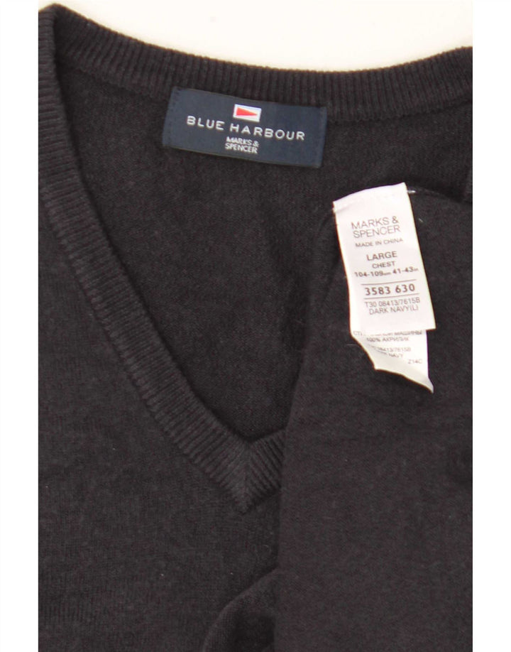 Męski sweter Marks & Spencer Blue Harbor z dekoltem w kształcie litery V, duży, czarny, akrylowy