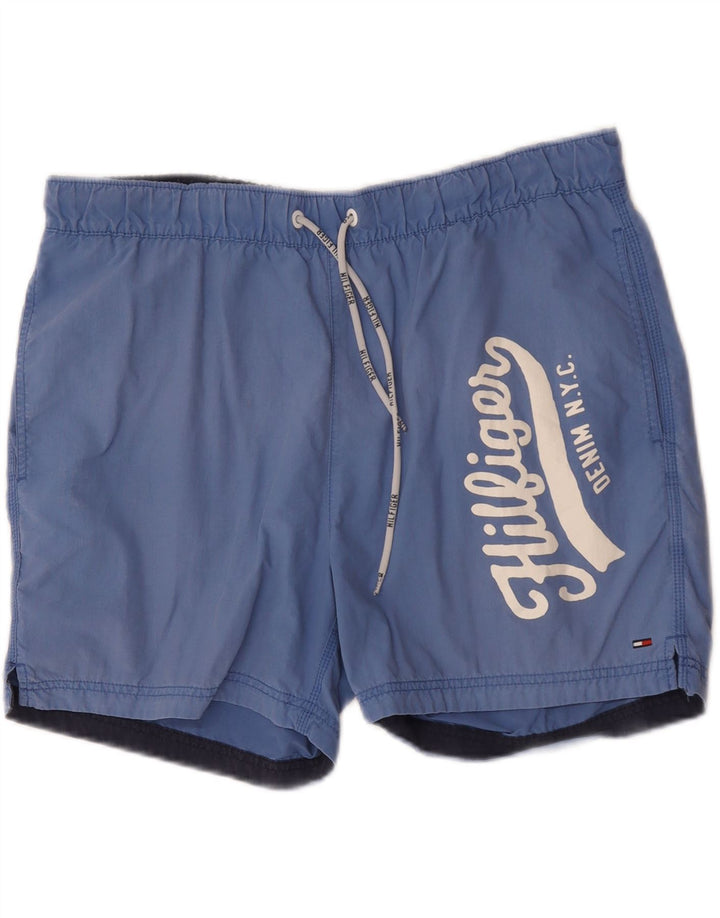 Męskie spodenki kąpielowe Tommy Hilfiger z grafiką, duże, niebieskie, poliestrowe