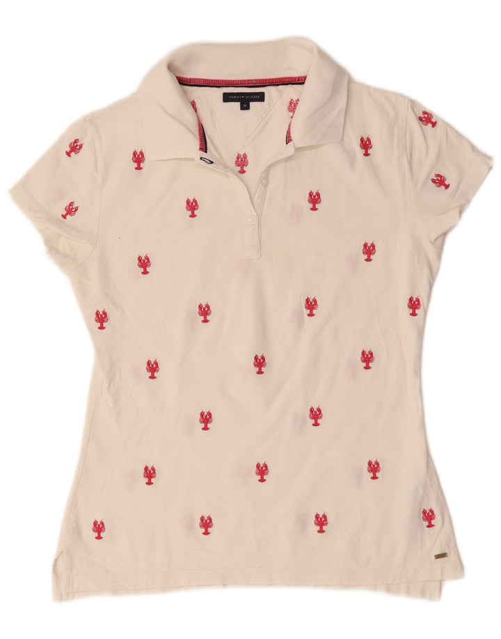 Damska koszulka polo Tommy Hilfiger z abstrakcyjnym wzorem UK 12, średnia biała bawełna