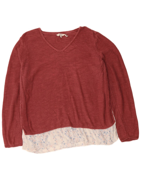 Sweter damski FAT FACE z dekoltem w kształcie litery V, UK 16, duży, różowy, bawełniany w kwiaty