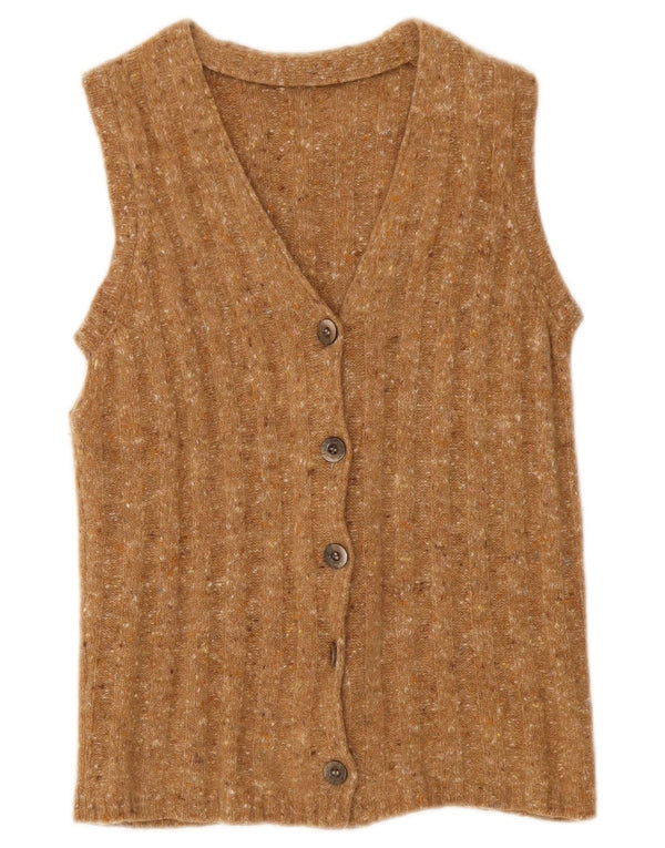 Sweter damski bez rękawów w stylu vintage, UK 10, mały, brązowy, nakrapiany