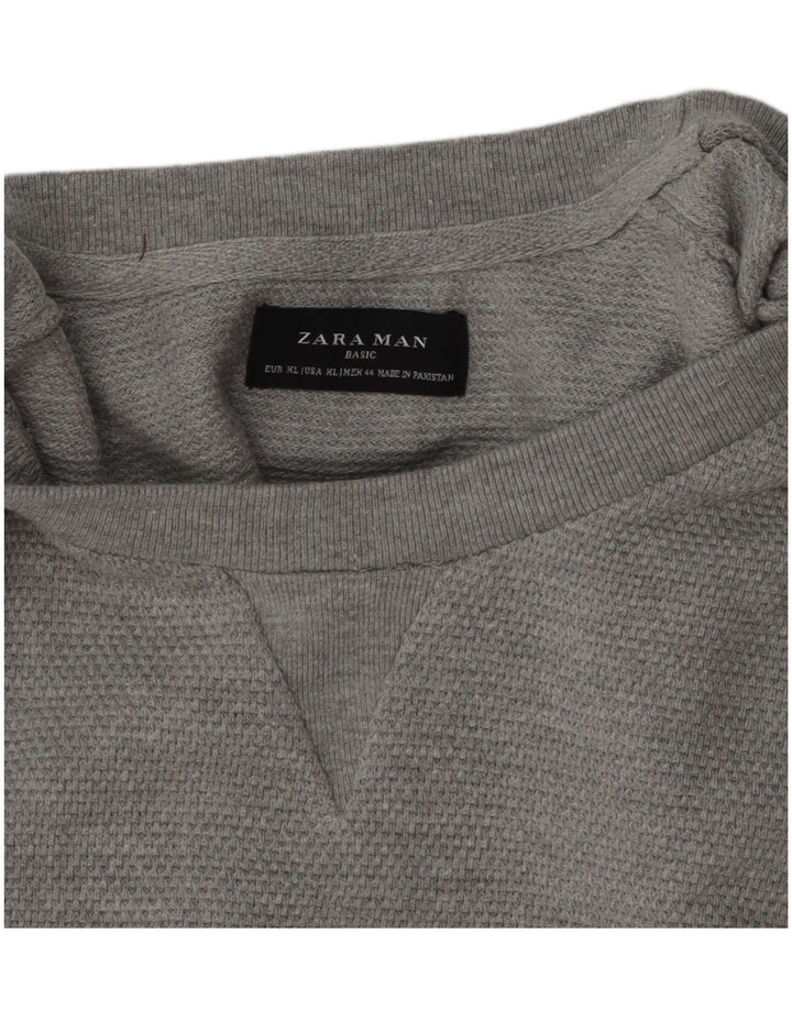 Męski sweter z okrągłym dekoltem Zara XL, szara bawełna