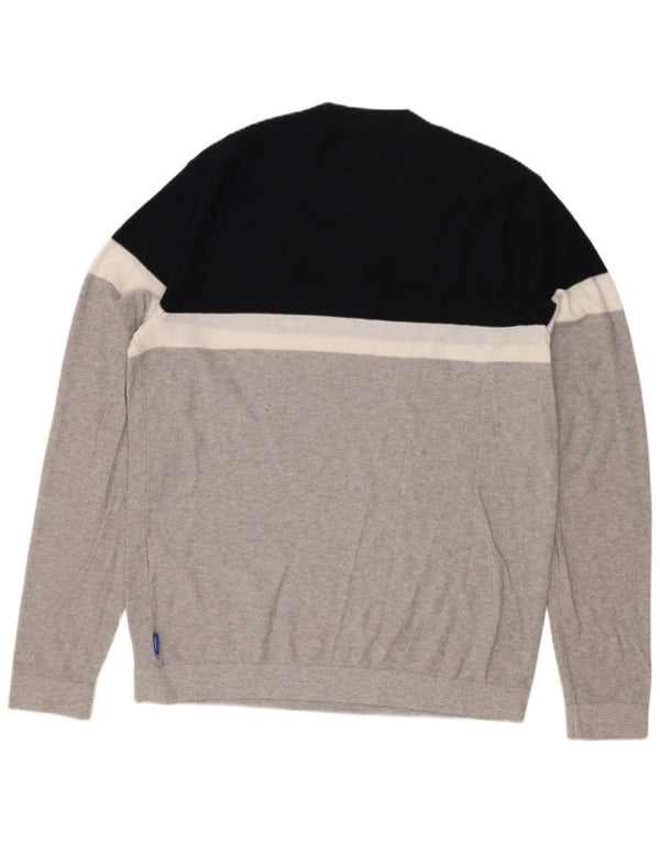 Męski sweter Jack & Jones z okrągłym dekoltem, średnioszary, bawełniany w bloki kolorów