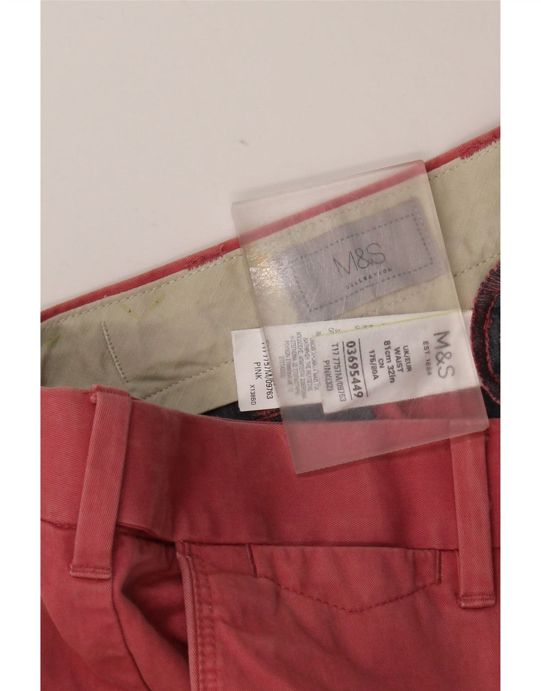 Marks & Spencer Męskie spodenki Chino W32 Średnioczerwony, bawełniany