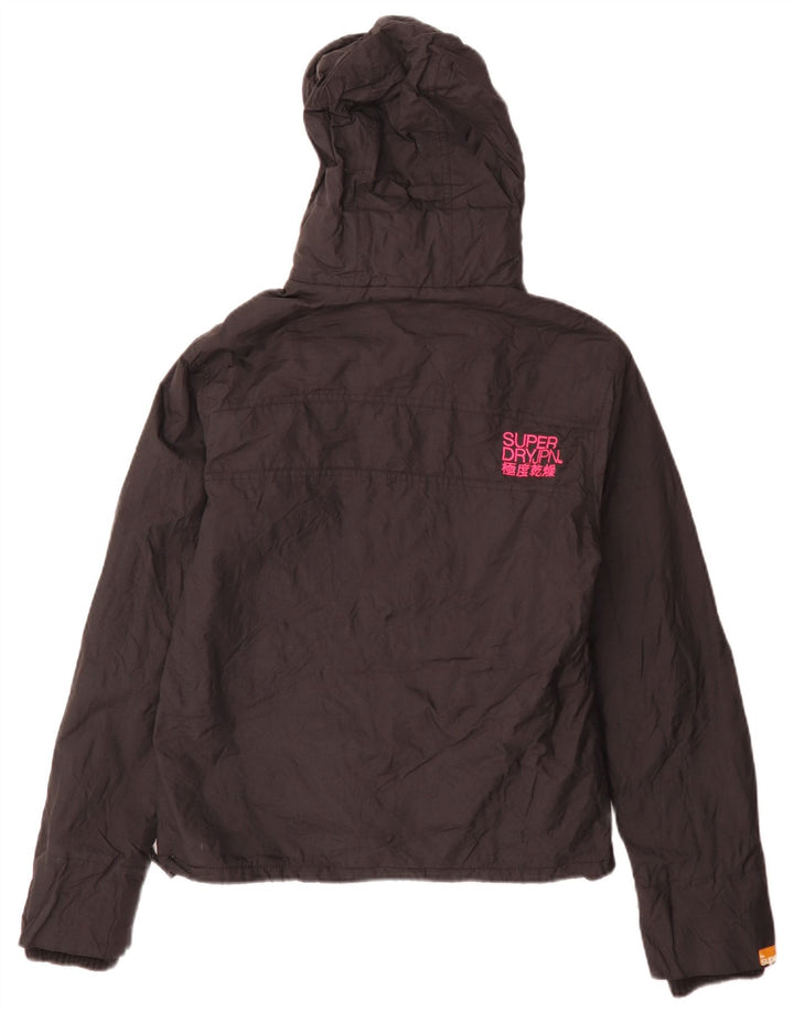 Damska kurtka wiatrówka z kapturem Superdry UK 16, duża, czarna nylonowa
